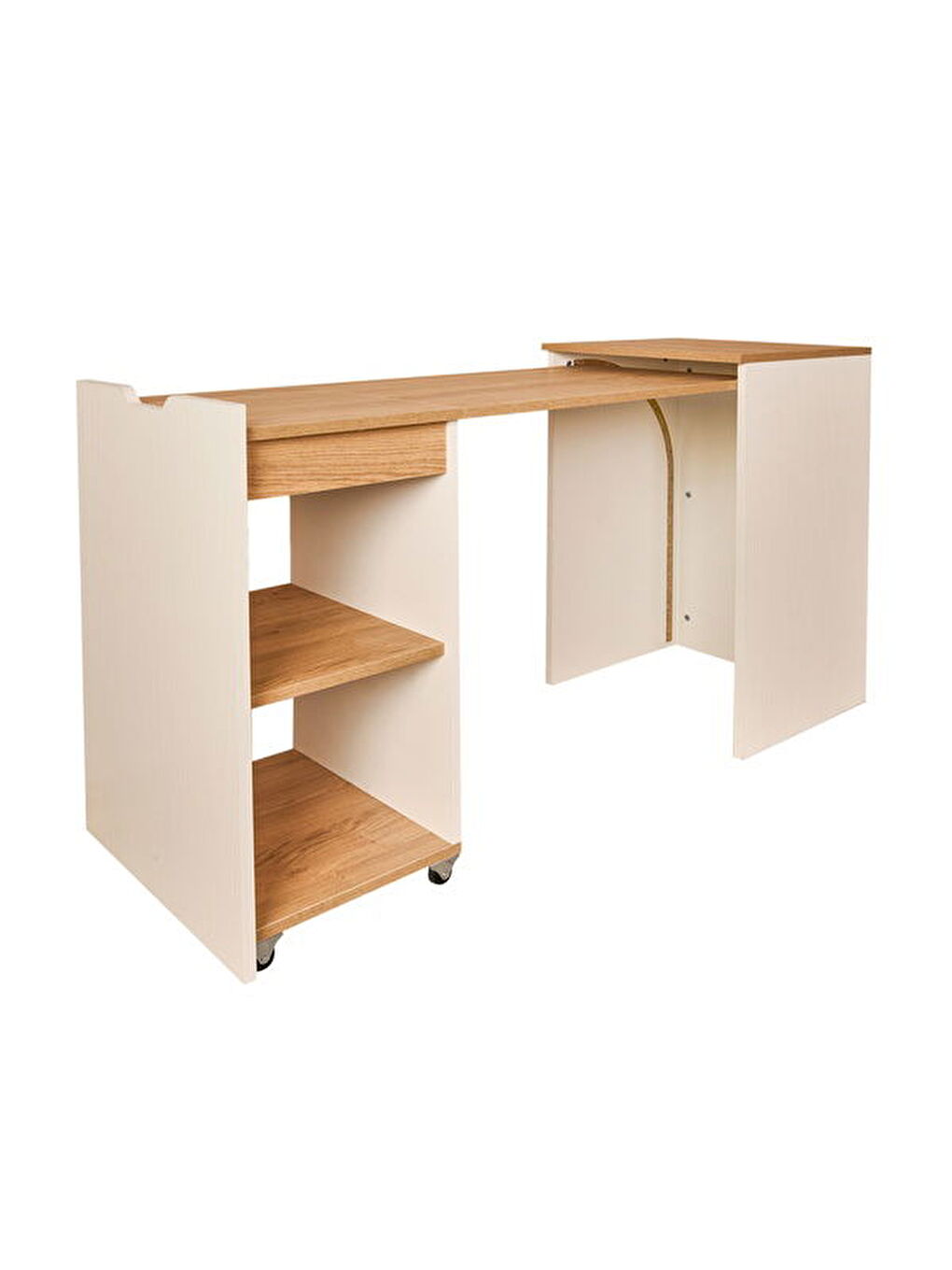 Kahverengi Talya Açılabilir Masa - Karina Meşe / Krem - 80x50x45 cm-1