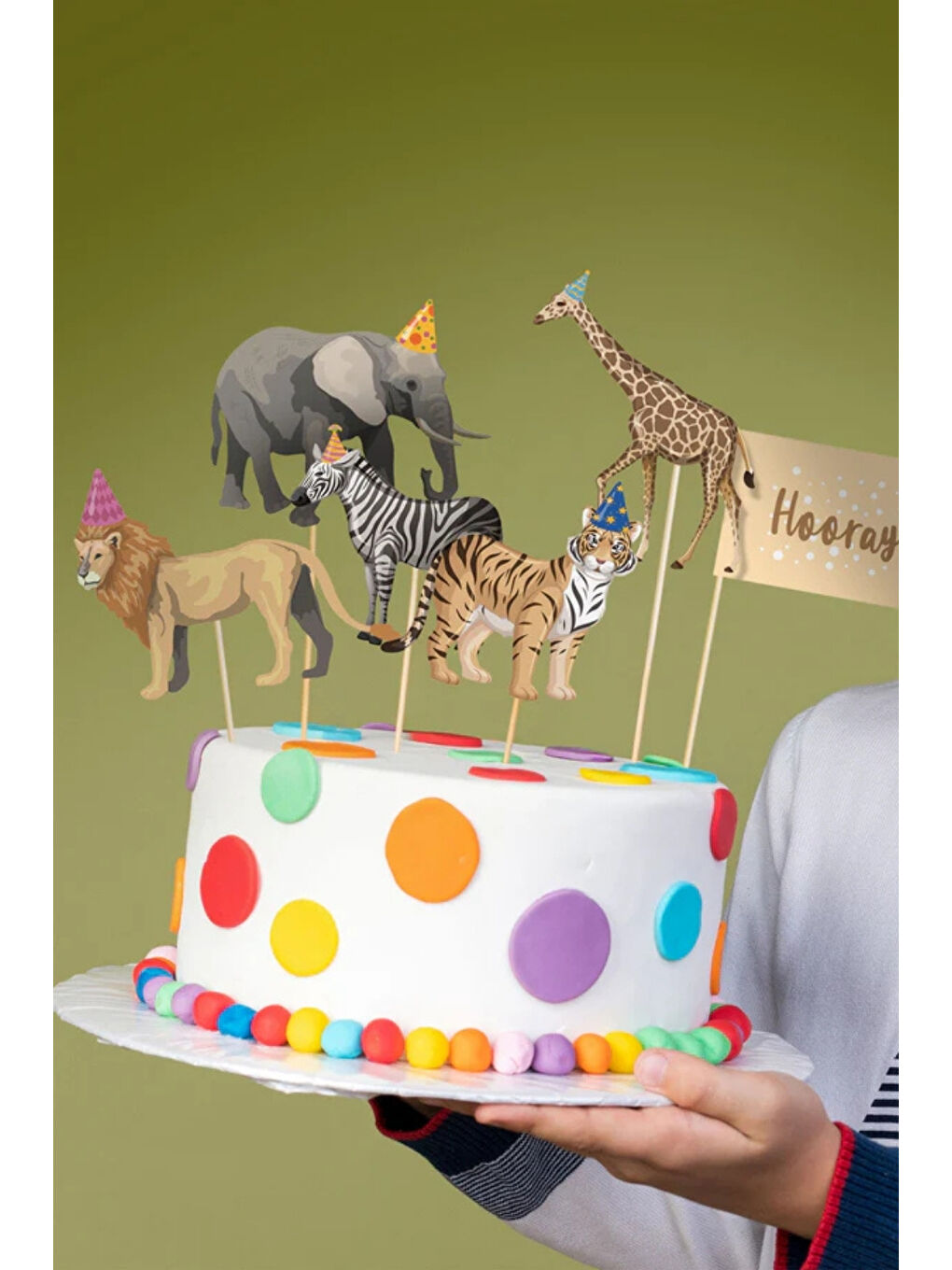 Karışık Çok Renkli Safari Temalı 6'lı Uzun Kürdan Pasta Süsü-1