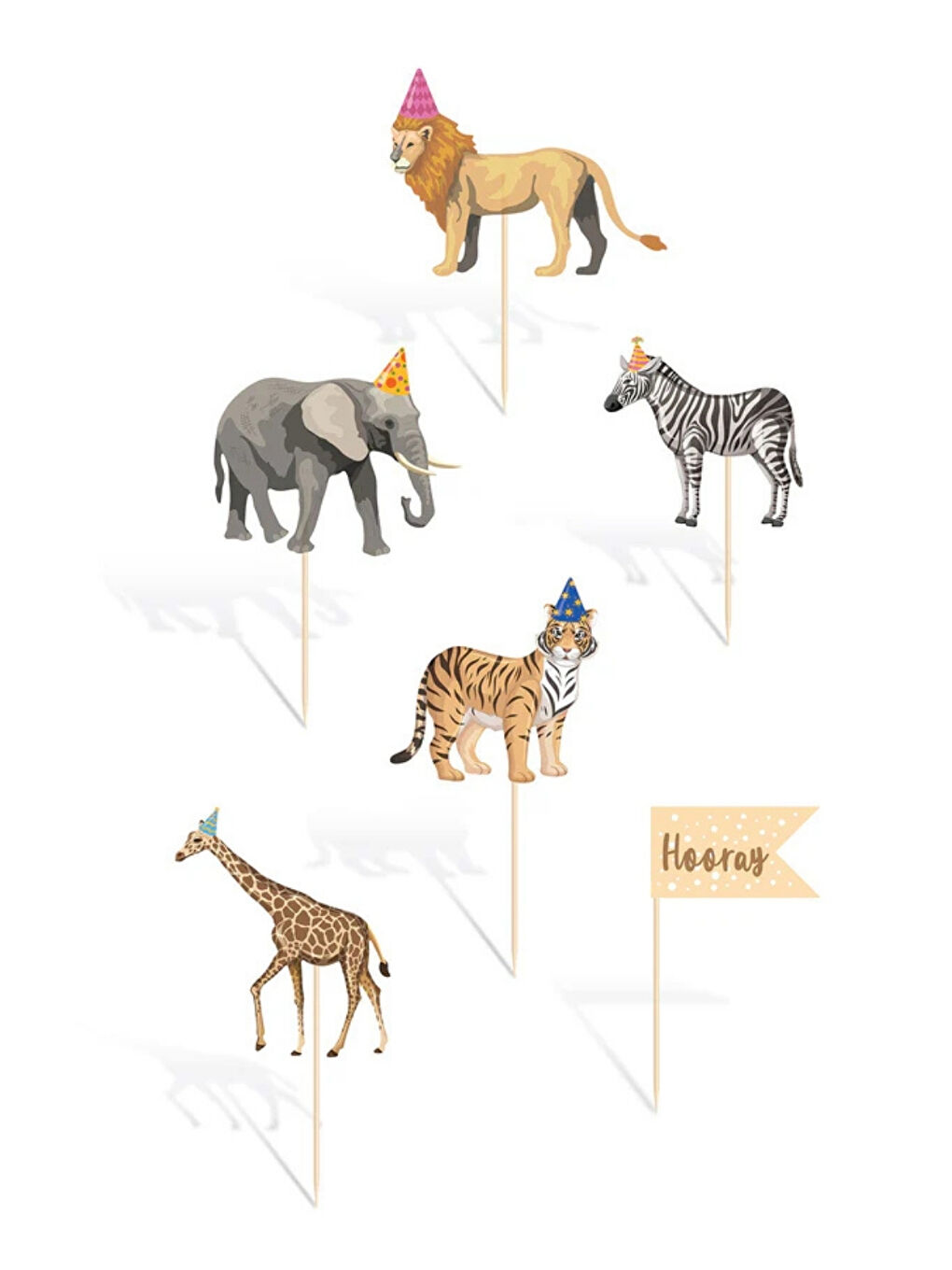 Karışık Çok Renkli Safari Temalı 6'lı Uzun Kürdan Pasta Süsü-2