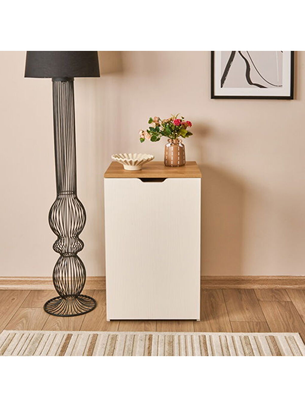 Kahverengi Talya Açılabilir Masa - Karina Meşe / Krem - 80x50x45 cm-5