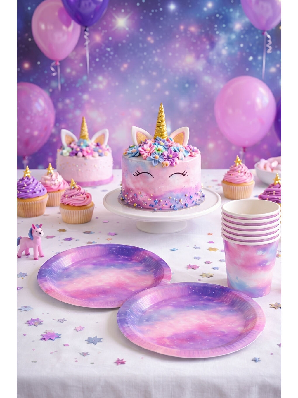 Pembe Yıldız Tozu Temalı 8'li Tabak Bardak Set