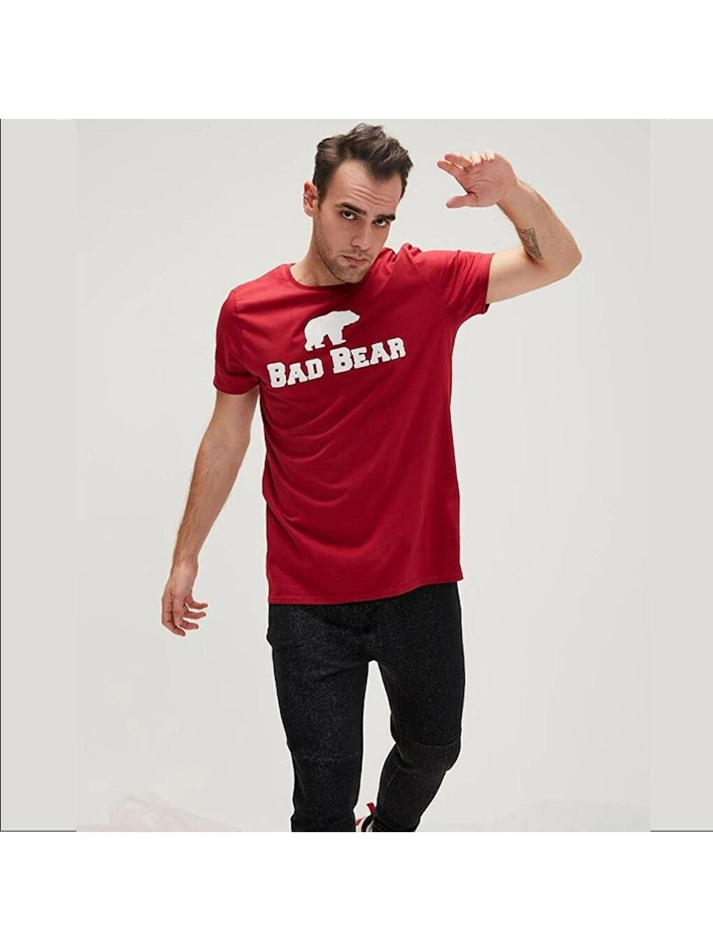 Bad Bear Erkek Kırmızı Baskılı Bisiklet Yaka Tişört