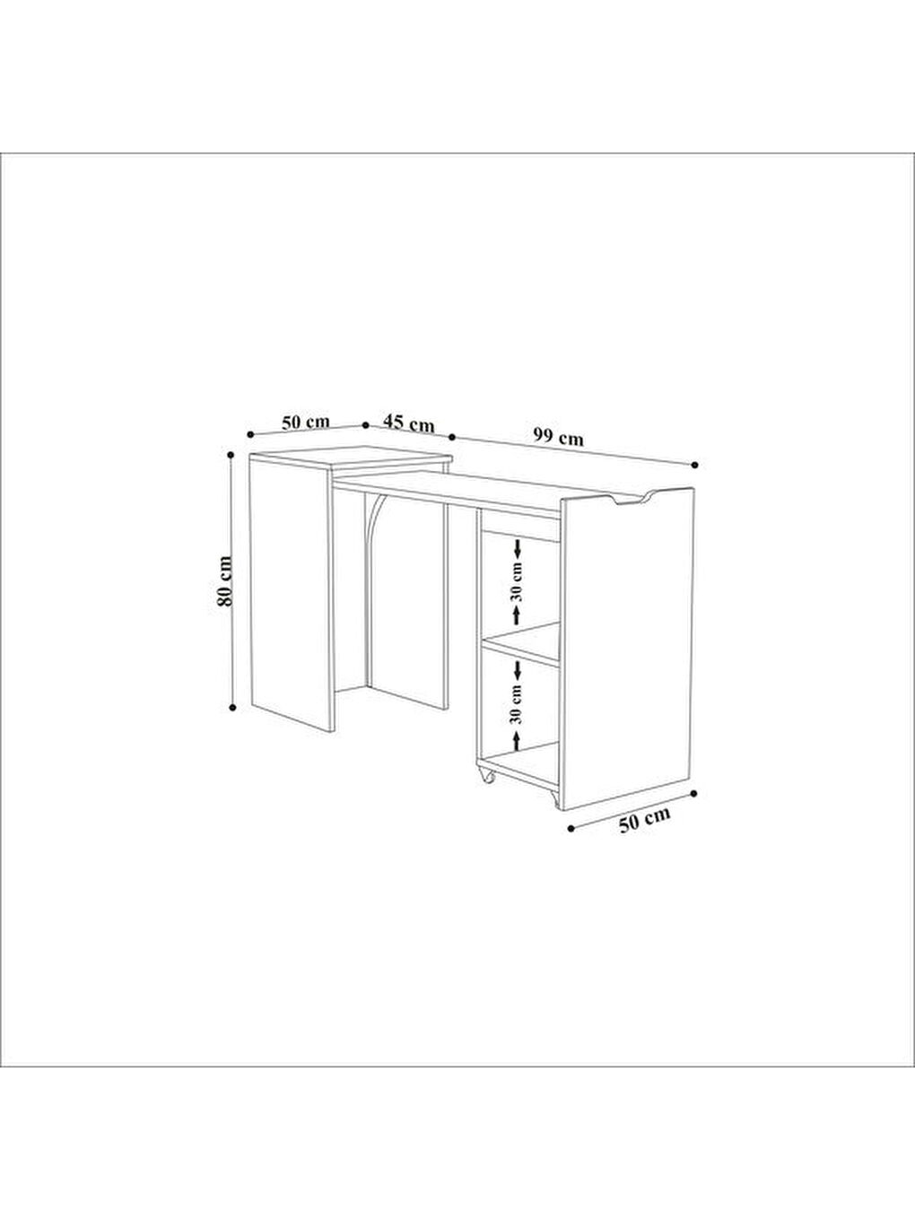 Kahverengi Talya Açılabilir Masa - Karina Meşe / Krem - 80x50x45 cm-7