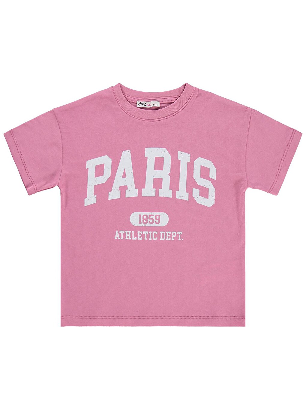 Girls Paris Baskılı 6-9 Yaş Tişört - Pembe