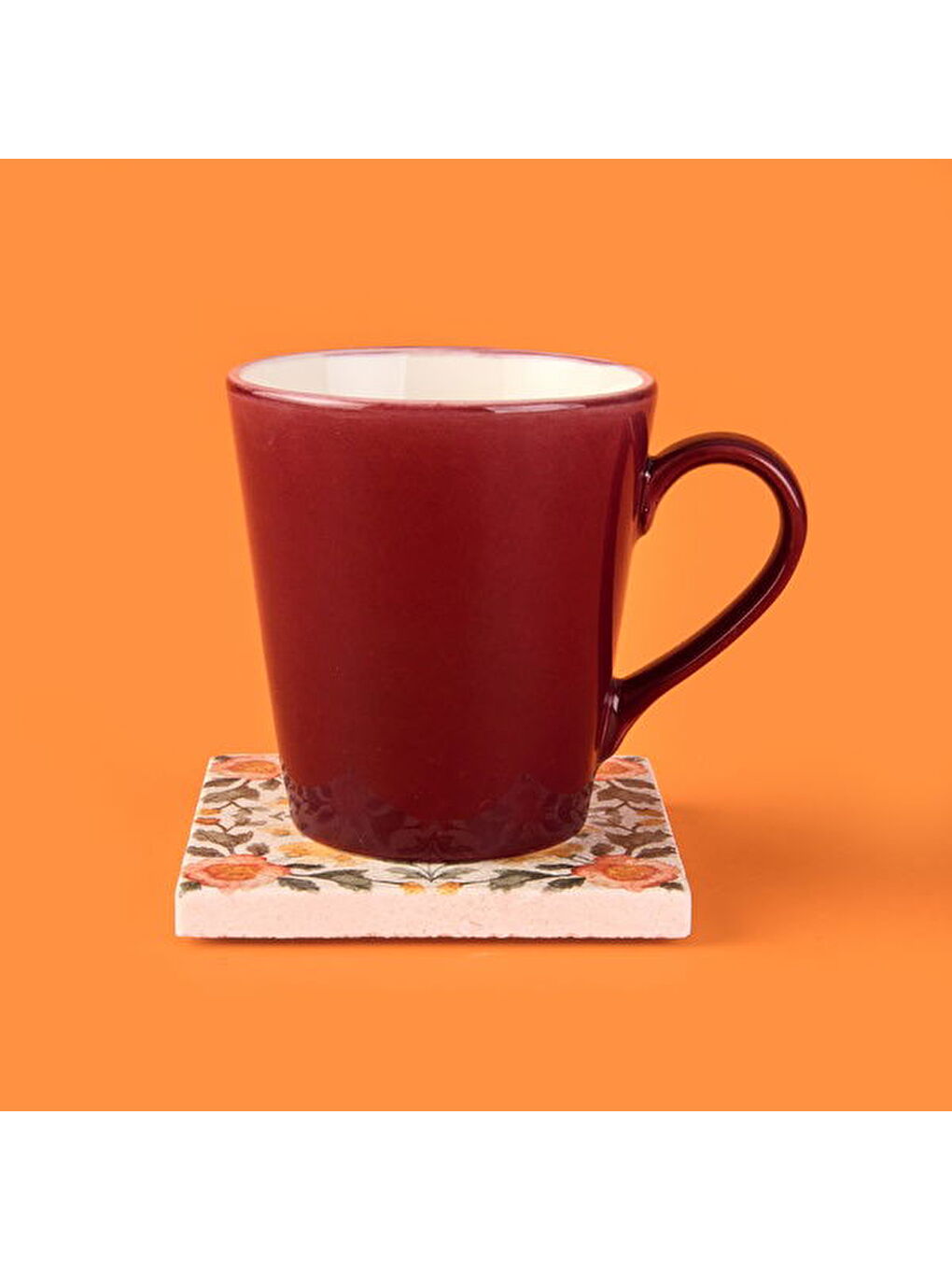 Karışık Kitchen Turuncu Çiçekli Taş Bardak Altlığı - Renkli - 10x10 cm-2