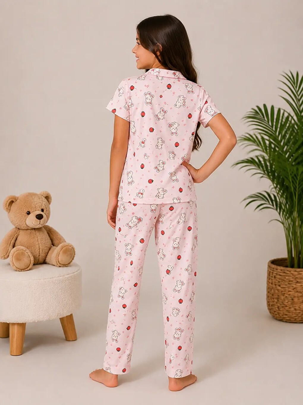 Pembe Desenli Kız Çocuk Pijama Takımı 9929-2