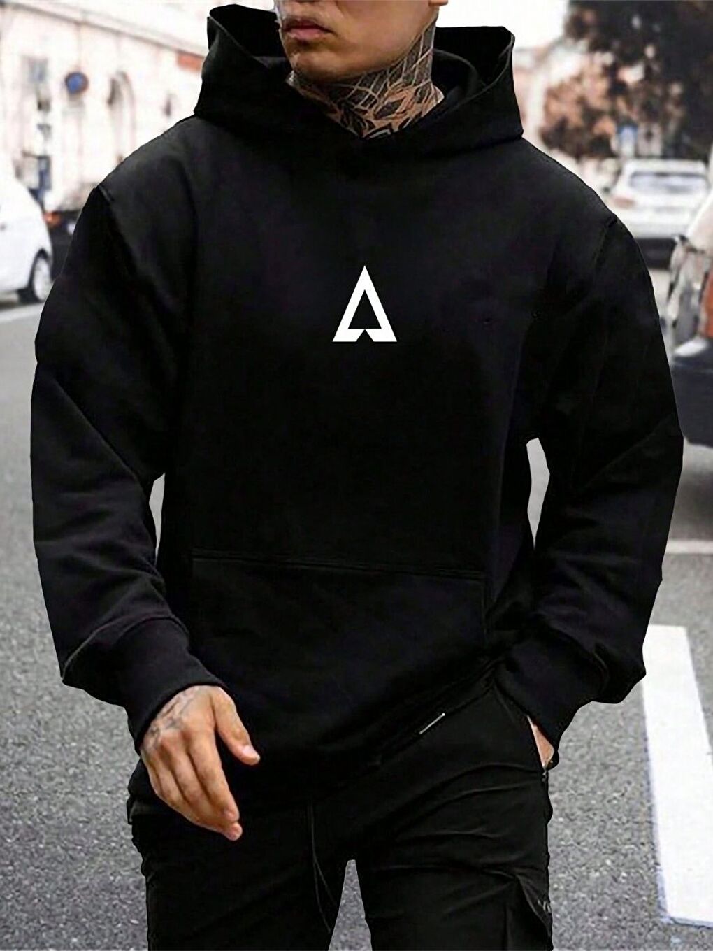 Siyah A SİGN Baskı Kapüşonlu Sweatshirt