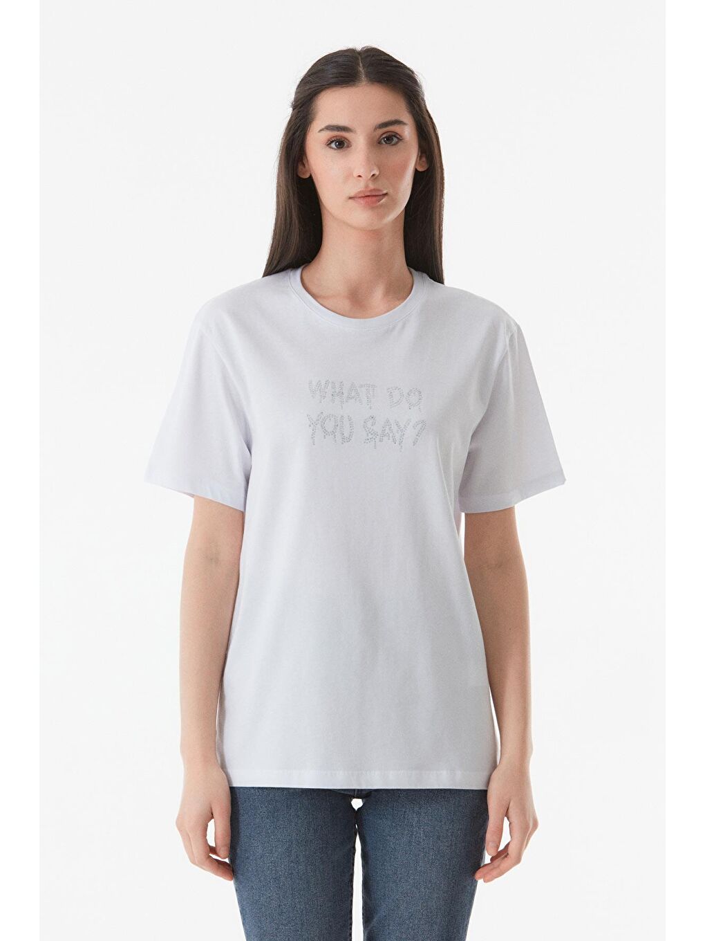 Beyaz Yazı Baskılı Oversize Tişört