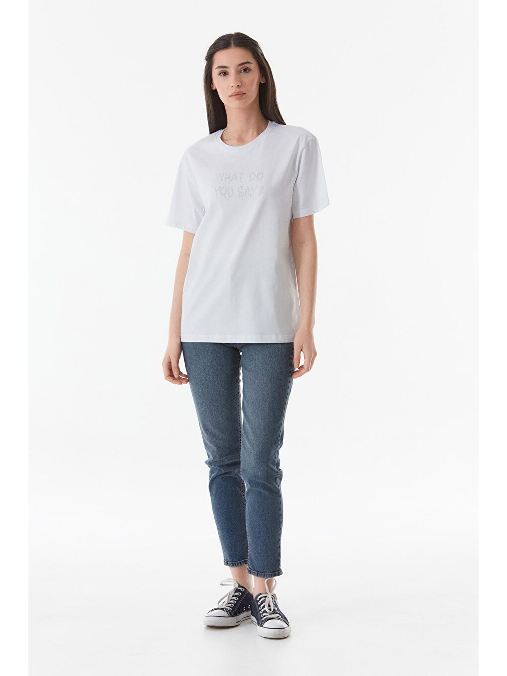 Beyaz Yazı Baskılı Oversize Tişört-1