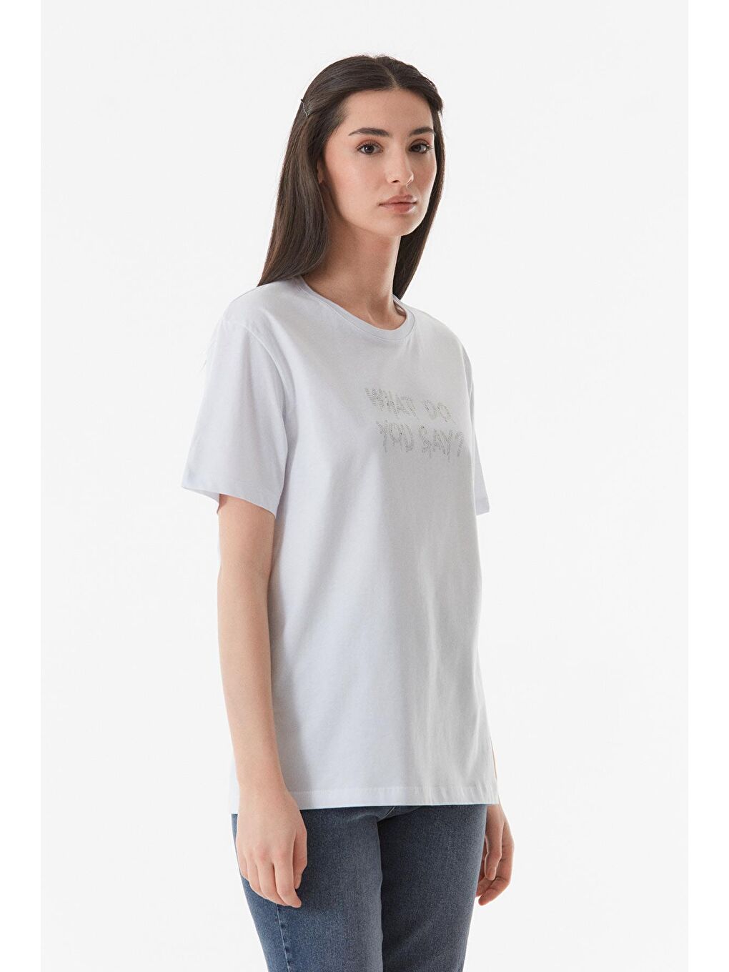 Beyaz Yazı Baskılı Oversize Tişört-2