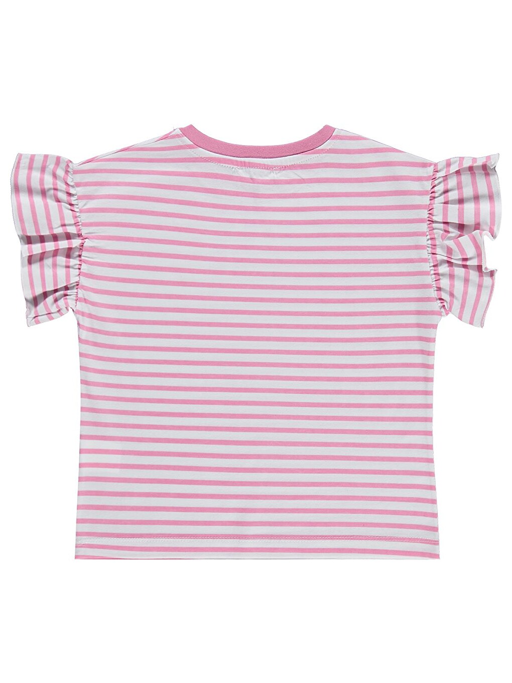 Girls Çizgili Volan Kol 10-13 Yaş Tişört - Pembe-1