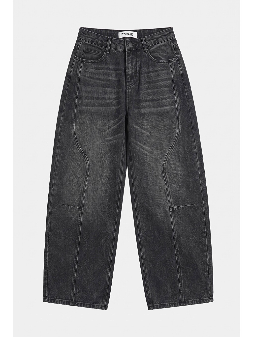 Gri Kadın Koyu Füme 2w6-1 Barrel Fit Kalp Jakron Detaylı Denim Jean