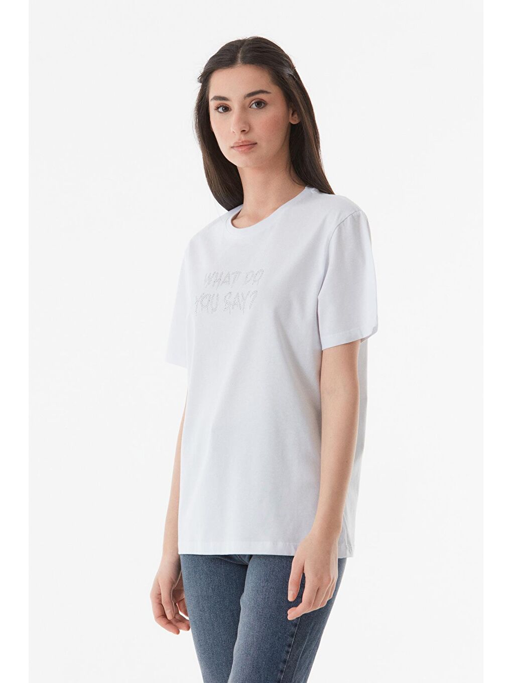 Beyaz Yazı Baskılı Oversize Tişört-4