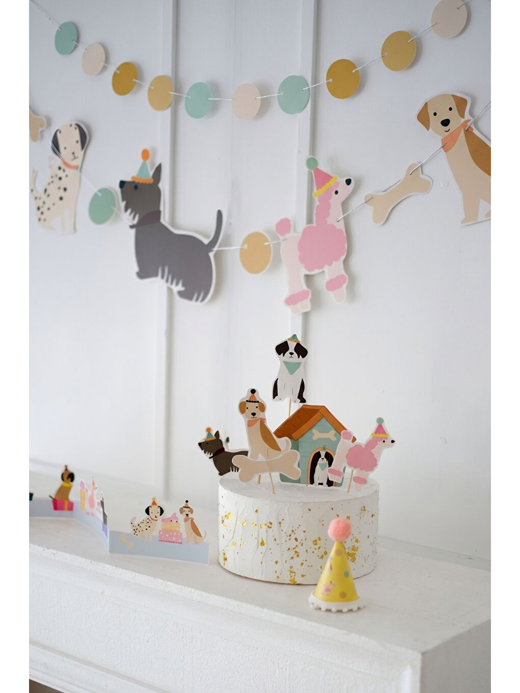 Karışık Çok Renkli Köpek Dostalarımız Temalı 6'lı Uzun Kürdan Pasta Süsü-1