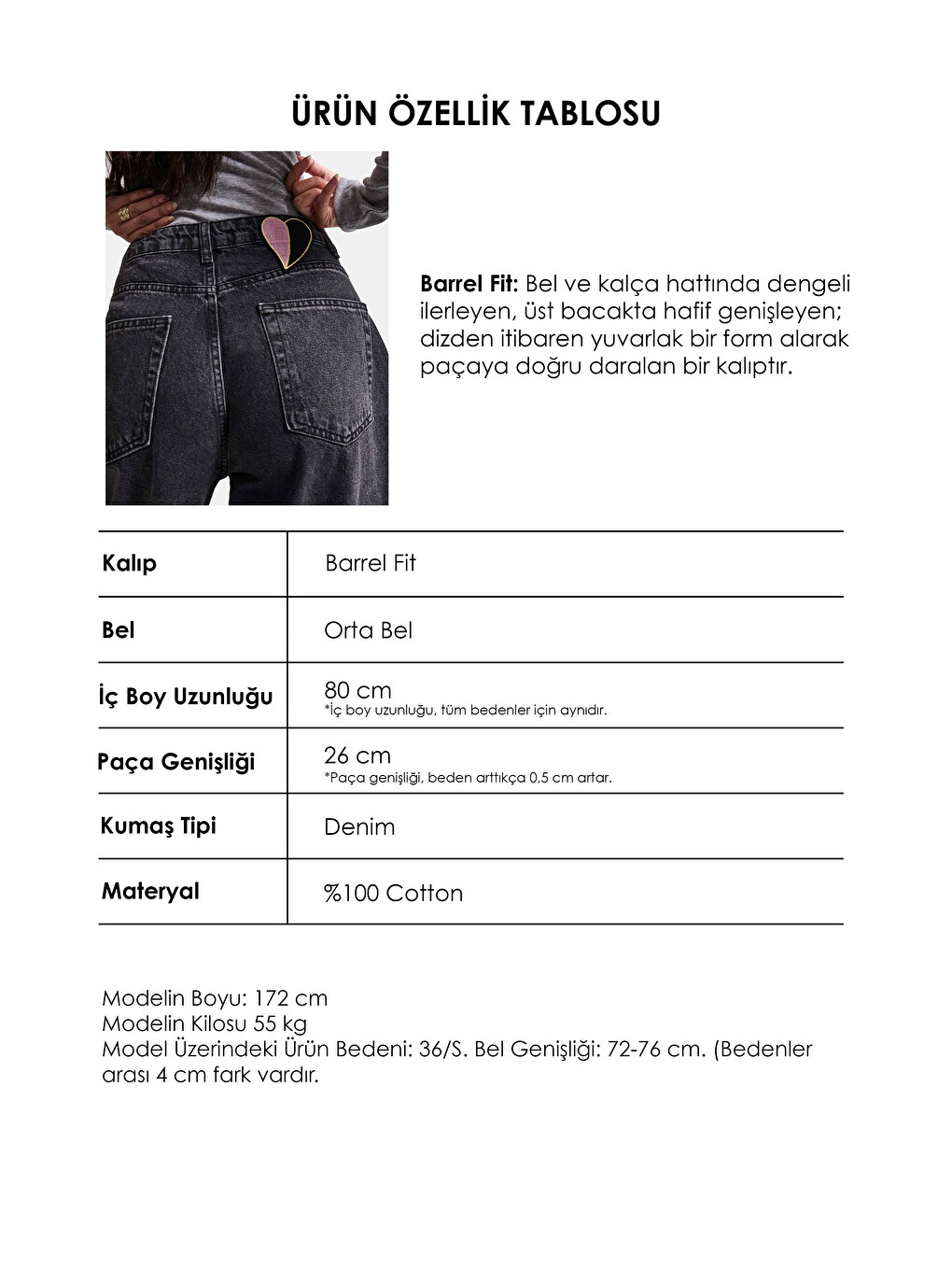 Gri Kadın Koyu Füme 2w6-1 Barrel Fit Kalp Jakron Detaylı Denim Jean-6