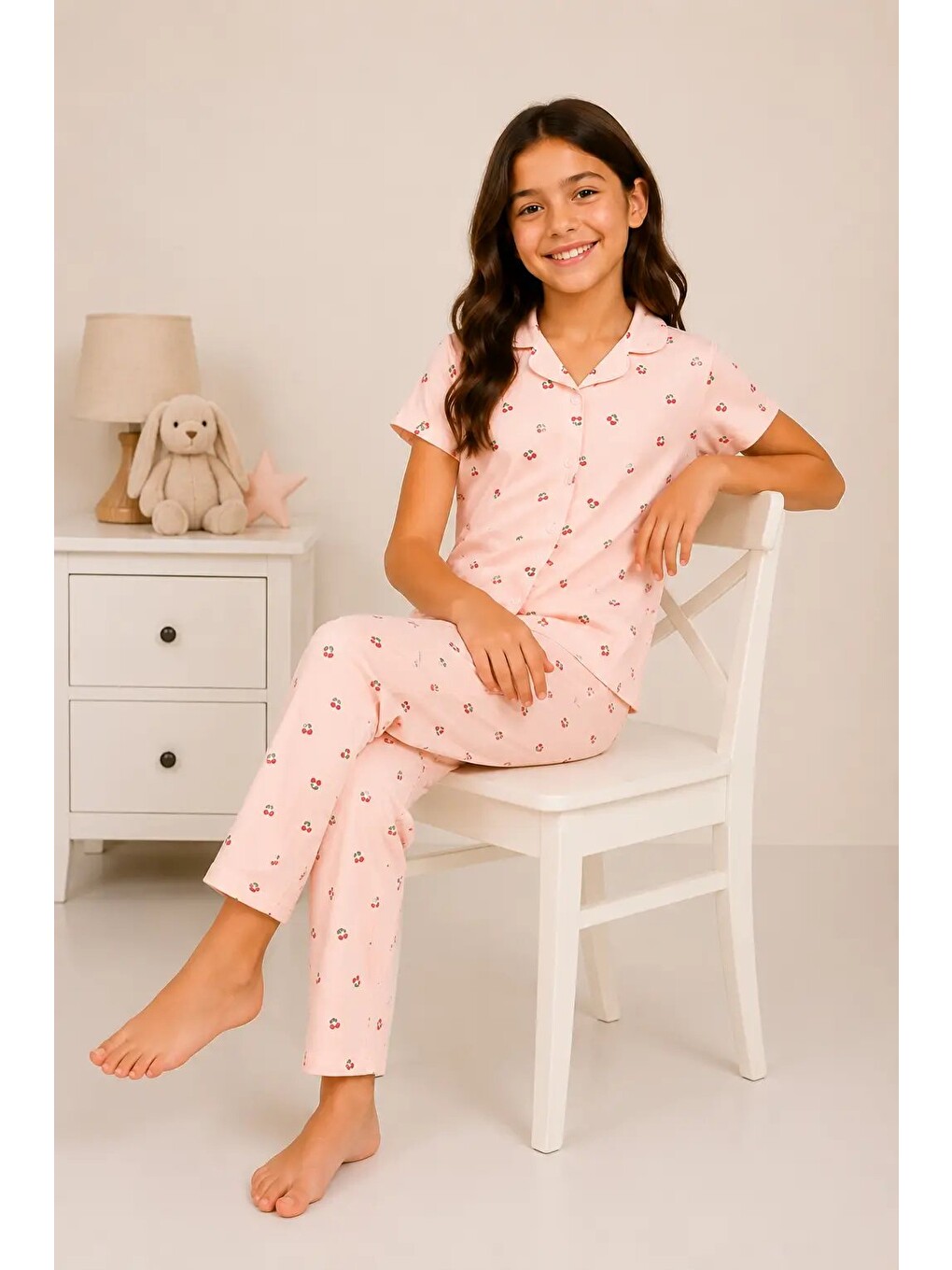 Pembe Desenli Kız Çocuk Pijama Takımı 9929-1