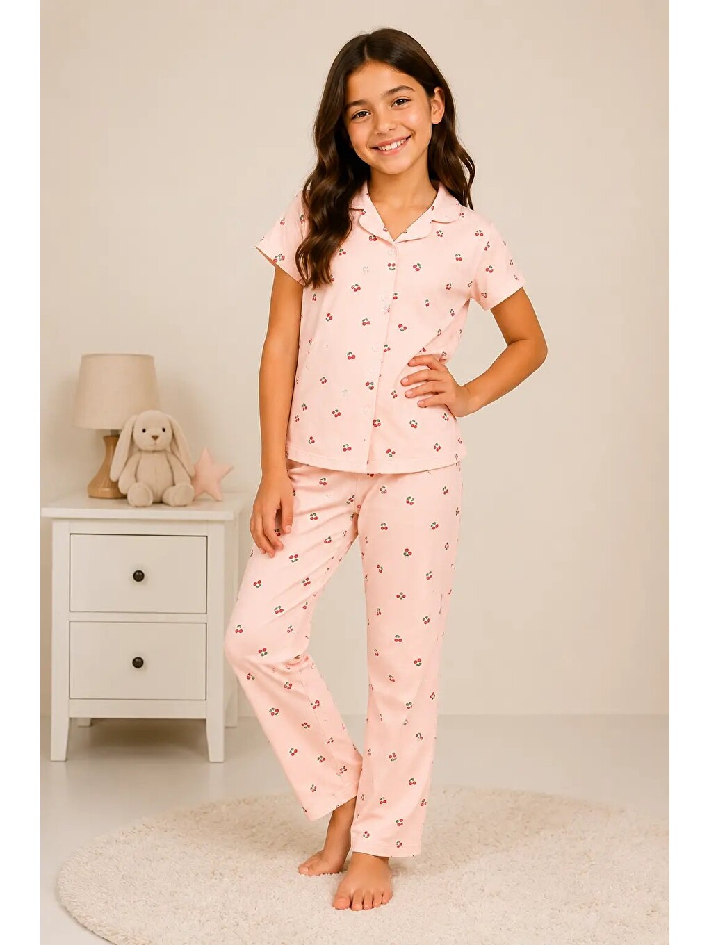 Pembe Desenli Kız Çocuk Pijama Takımı 9929-2