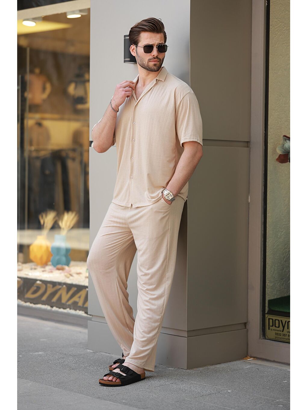 Bej Basic Erkek Gömlek Takım E7315