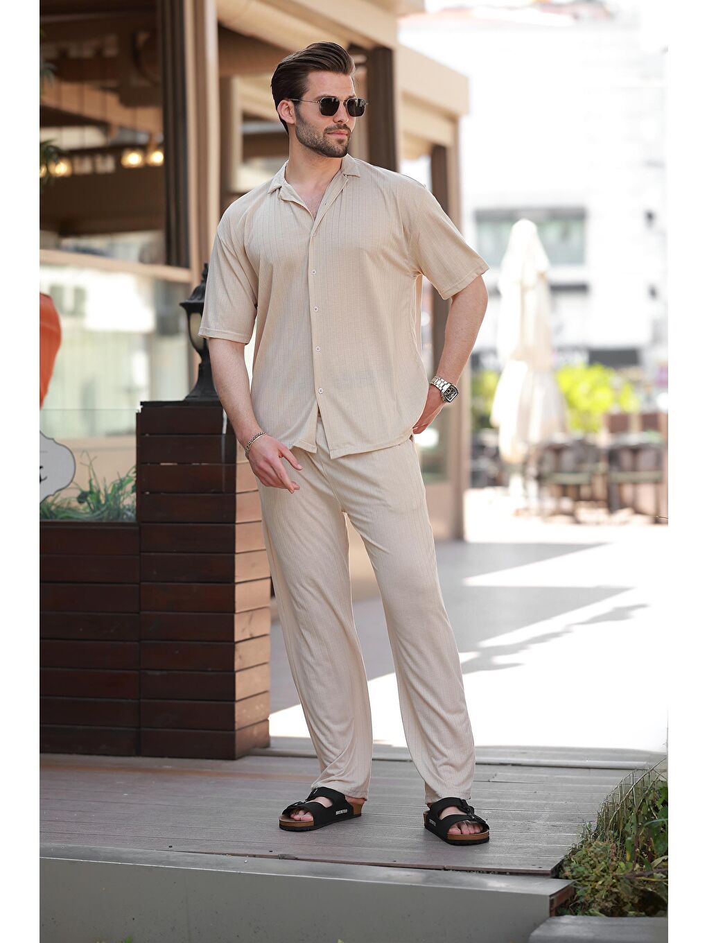Bej Basic Erkek Gömlek Takım E7315-2