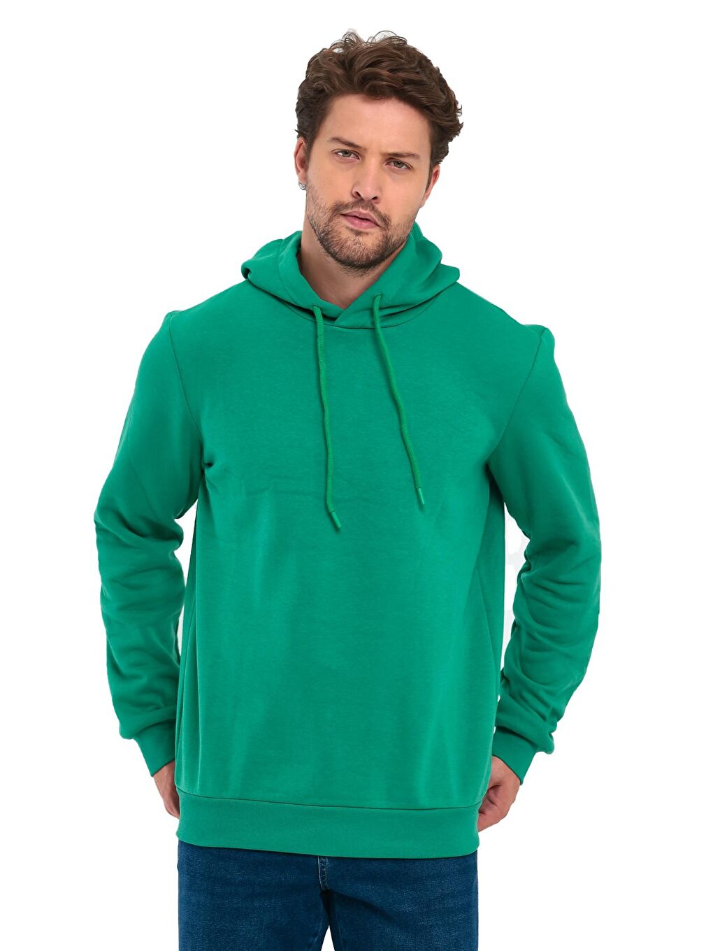 Haki 3 İplik Kapüşonlu Erkek Hoodie