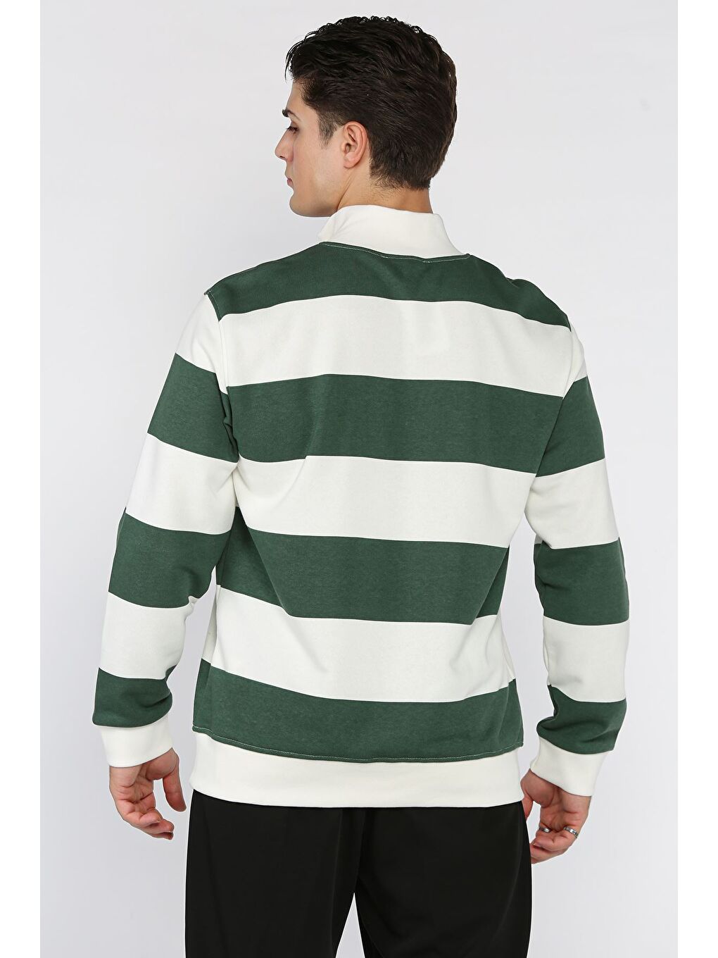 Yeşil Yarım Fermuarlı Renk Garnili Erkek Sweatshirt-3