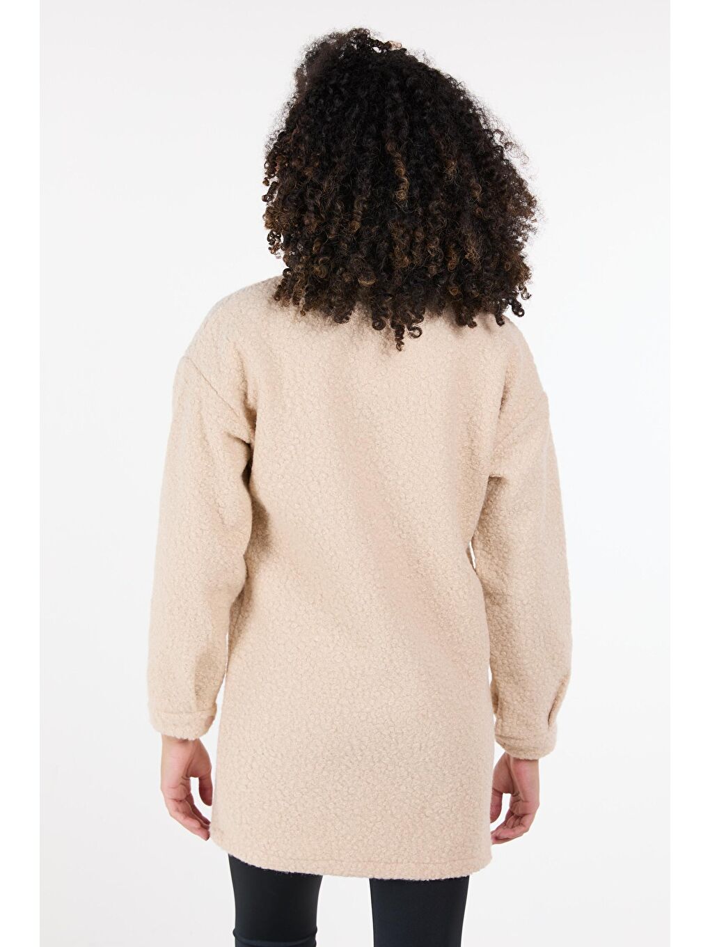 Gömlek Yaka Kadın Bej Kaşe Kaban - 23436-5