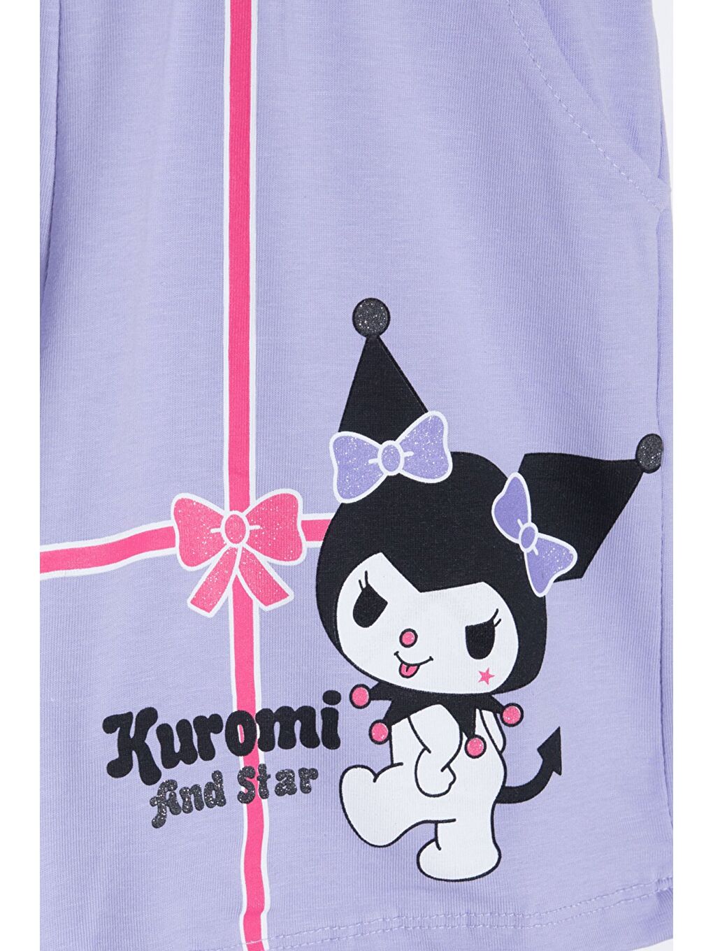 Lila Sevimli Tavşan Baskı Bisiklet Yaka Kız Çocuk Şortlu Takım 23946-4