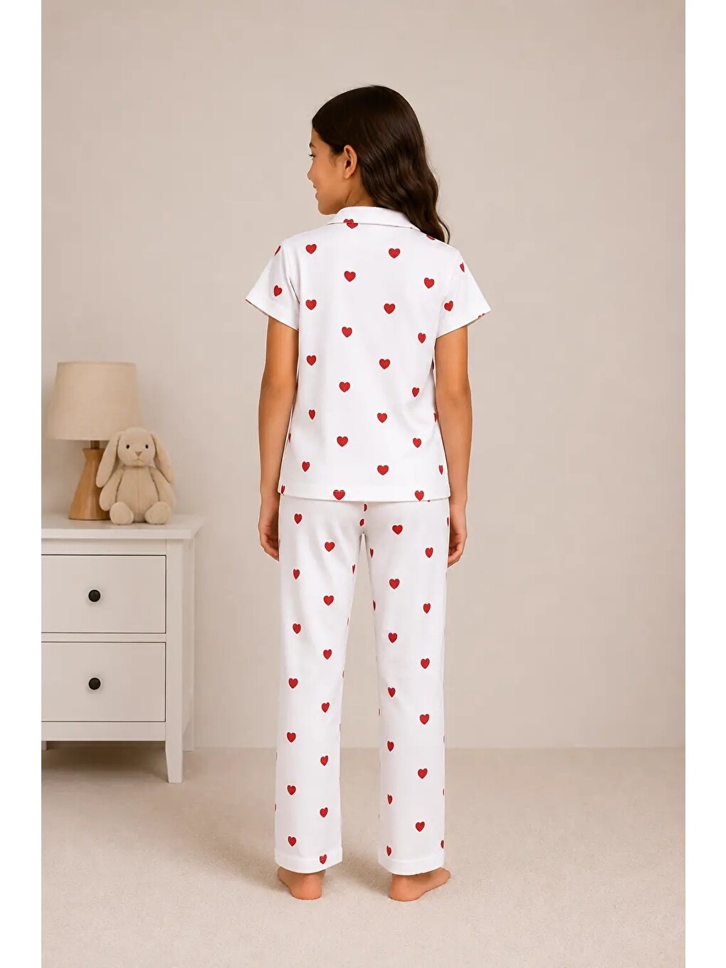 Beyaz Desenli Kız Çocuk Pijama Takımı 9928-1