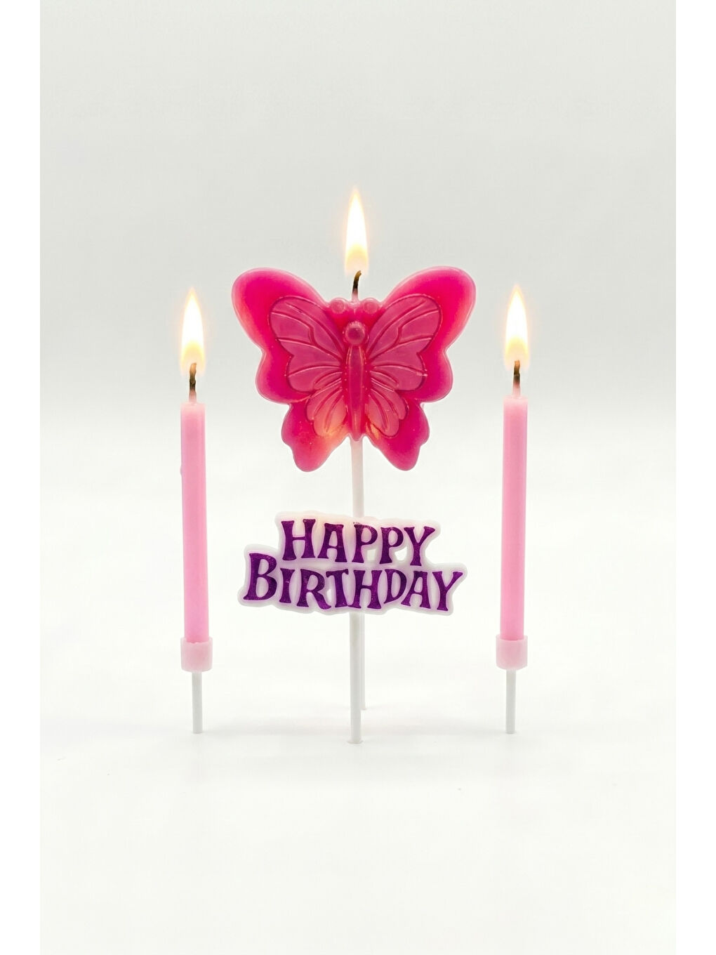Pembe Kelebek Figürlü Happy Birthday Mum Set