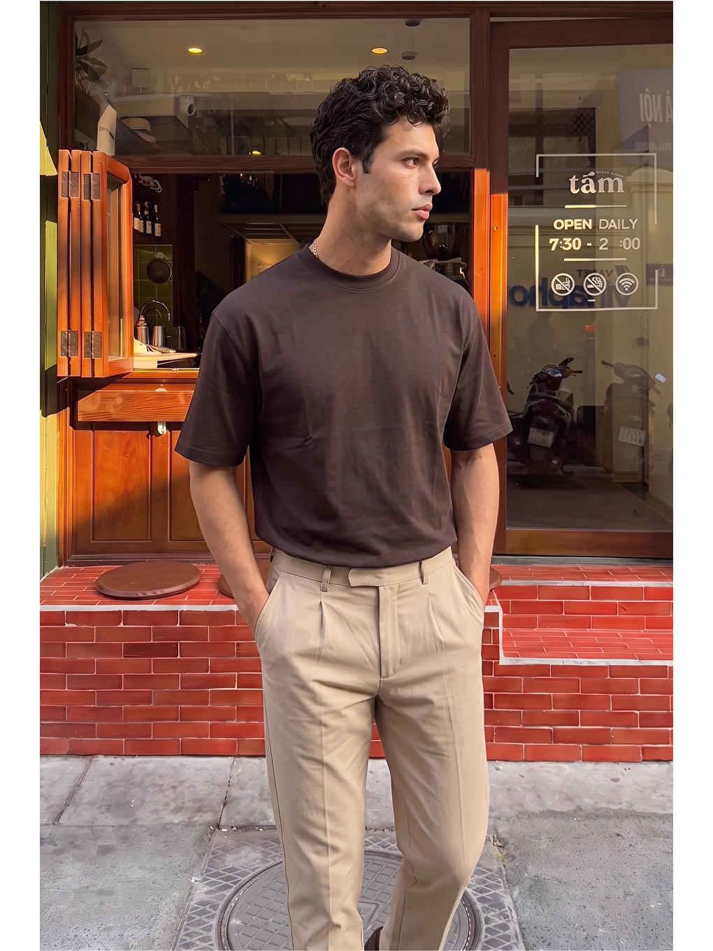 Kahverengi Bari Premium %100 Pamuk Oversize Basic Bisiklet Yaka Erkek Tişört-3