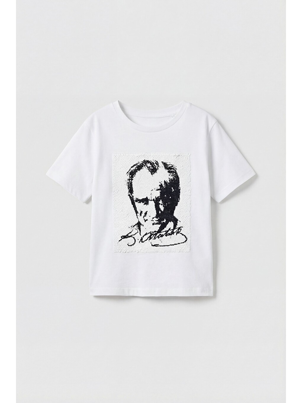 Karışık Unisex Çocuk Pamuklu Beyaz Atatürk Desenli T-shirt