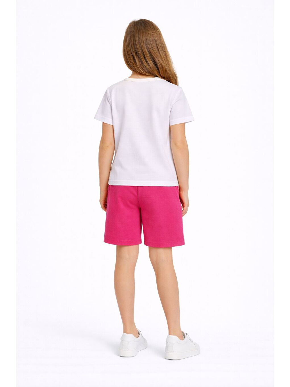 Fuşya Çiçek Desenli Tişörtlü Kız Çocuk Şortlu 2 Takım 23827-3