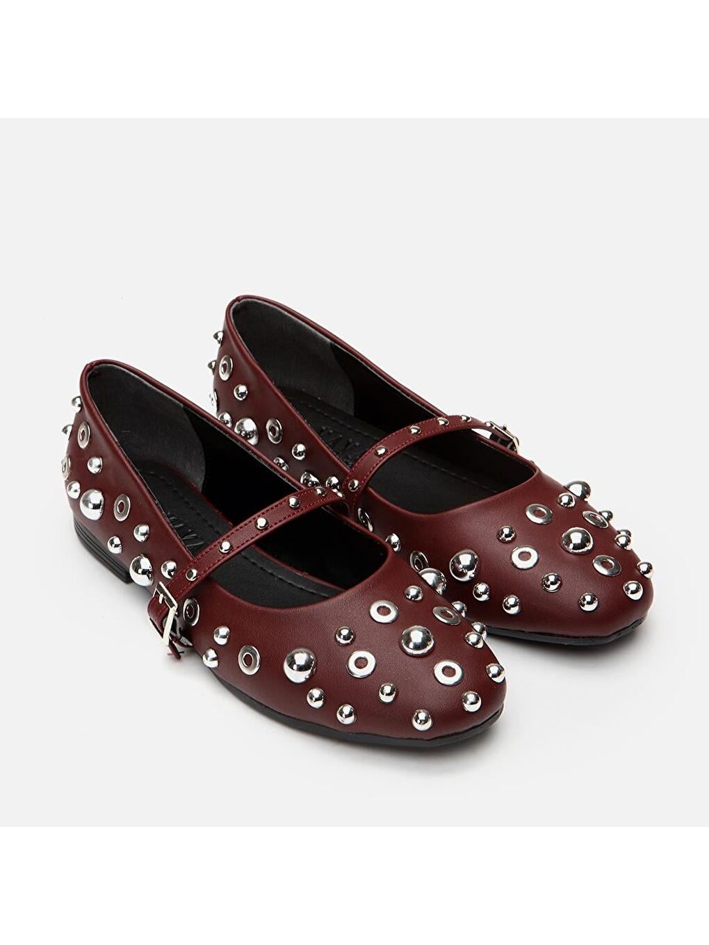 Bordo Kadın Taşlı Babet-1