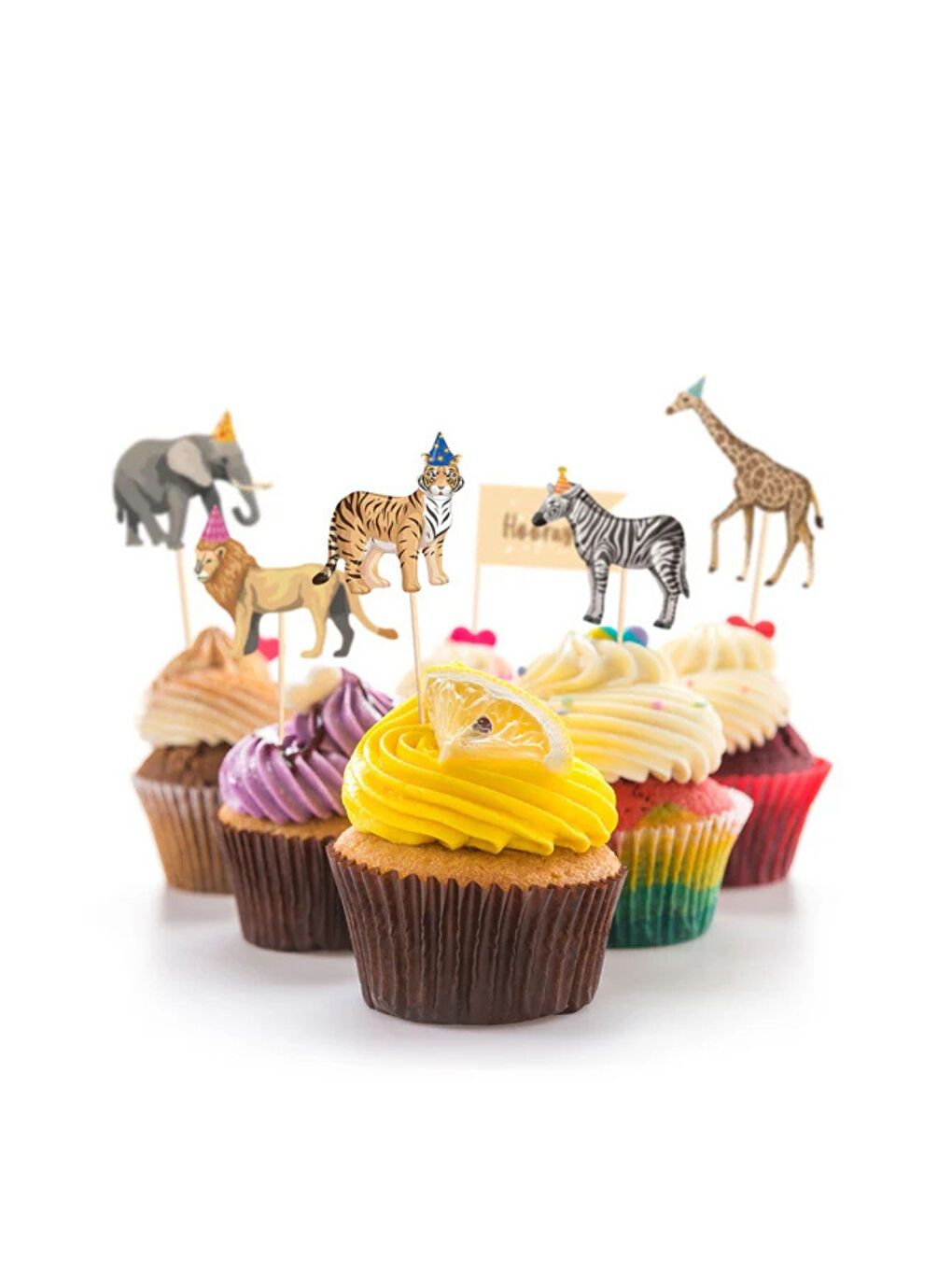 Karışık Çok Renkli Safari Temalı 12'li Kürdan Pasta Süsü