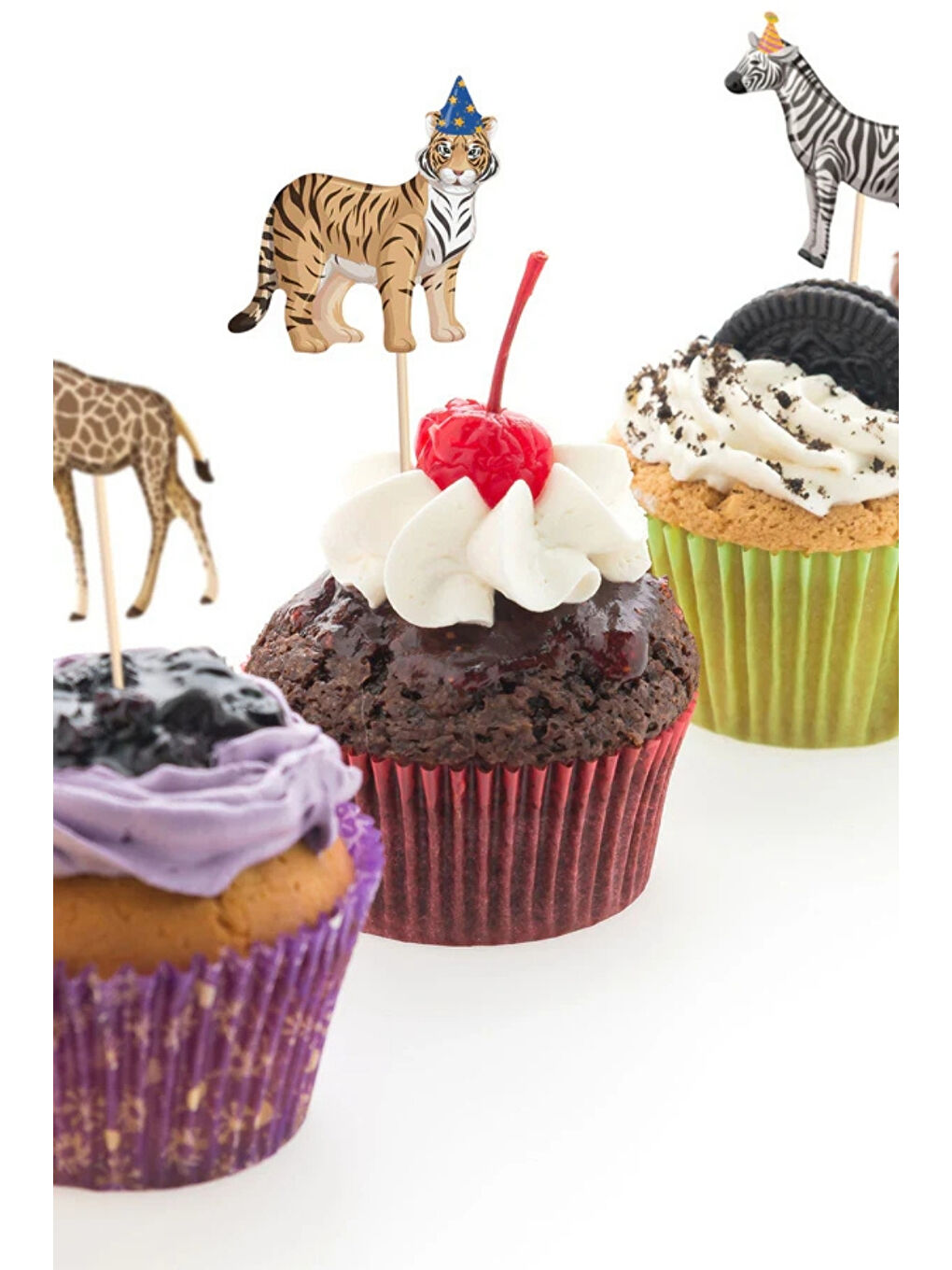 Karışık Çok Renkli Safari Temalı 12'li Kürdan Pasta Süsü-1