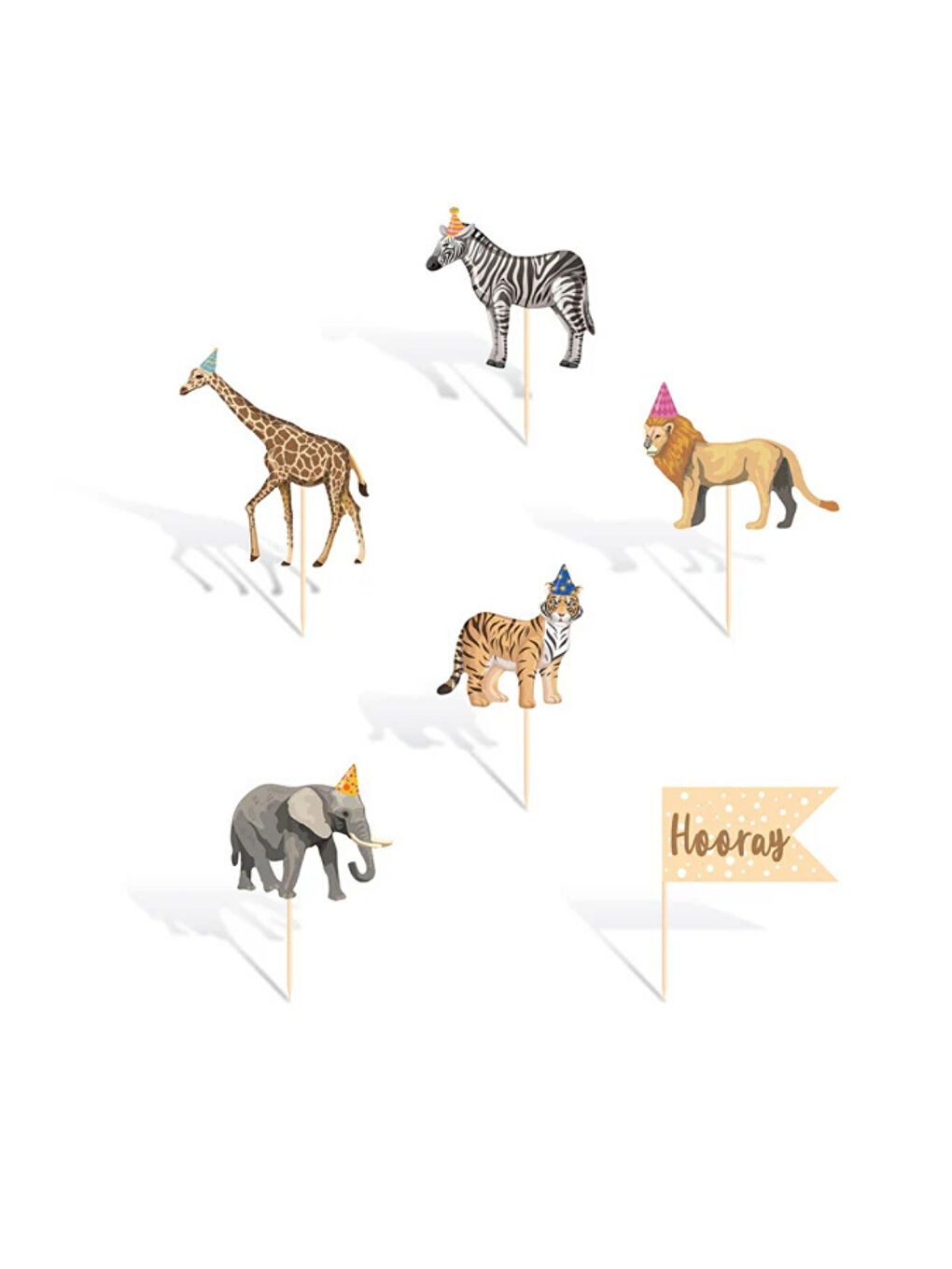 Karışık Çok Renkli Safari Temalı 12'li Kürdan Pasta Süsü-2