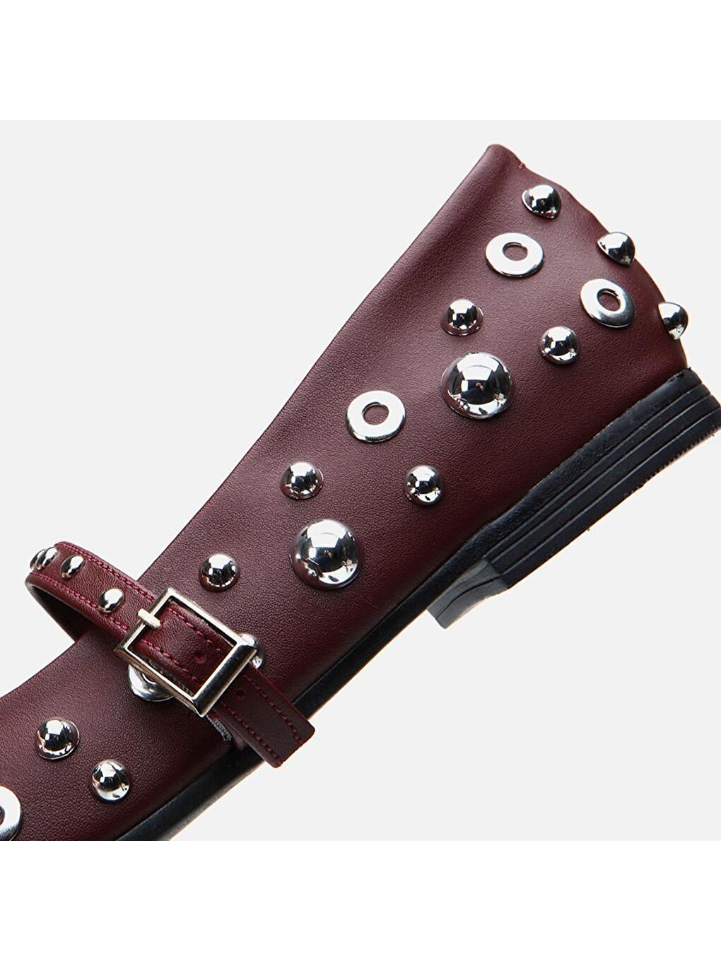 Bordo Kadın Taşlı Babet-4