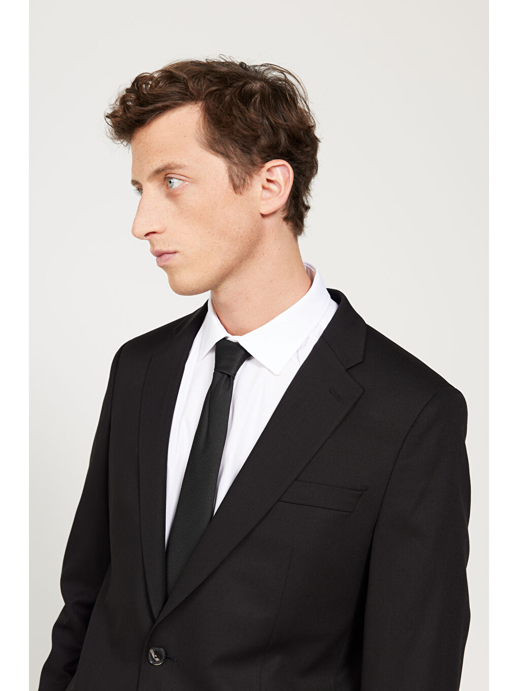 Erkek Siyah Regular Fit Geniş Kesim Mono Yaka Takım Elbise-3