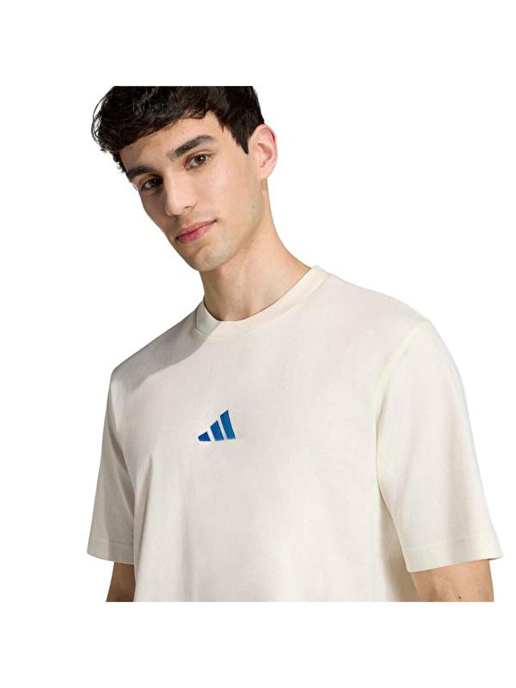 Essentials Small Logo Single Jersey Erkek Ekru Yuvarlak Yaka Tişört-1