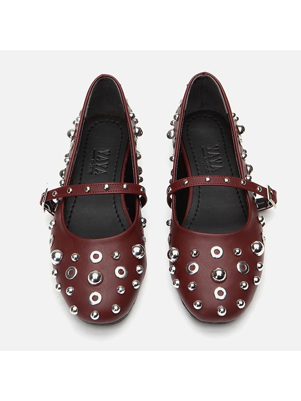 Bordo Kadın Taşlı Babet-5