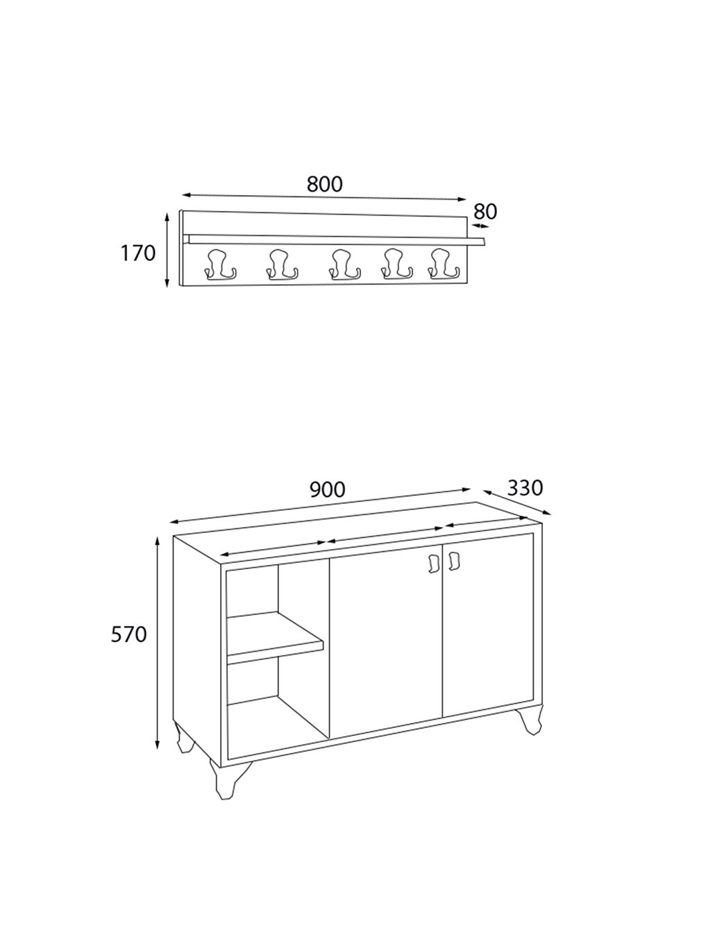 Midilli Vestiyer Portmanto - Beyaz - 57x33x90 cm-4