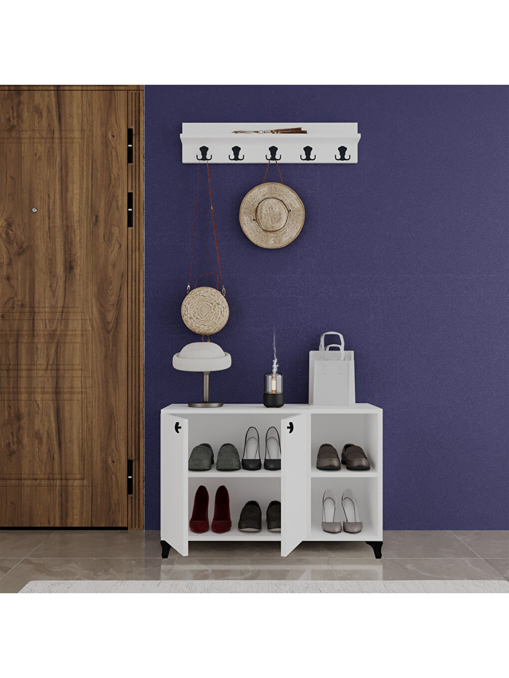 Midilli Vestiyer Portmanto - Beyaz - 57x33x90 cm-7