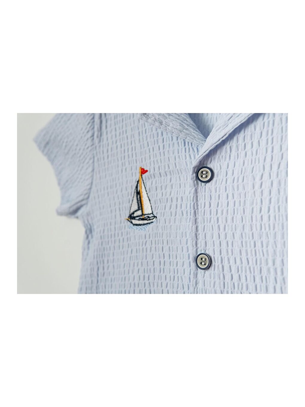 Mavi Gömlek Yelken Desenli Belden Ayarlanabilir Kısa Kollu Şortlu 3'lü Takım-5