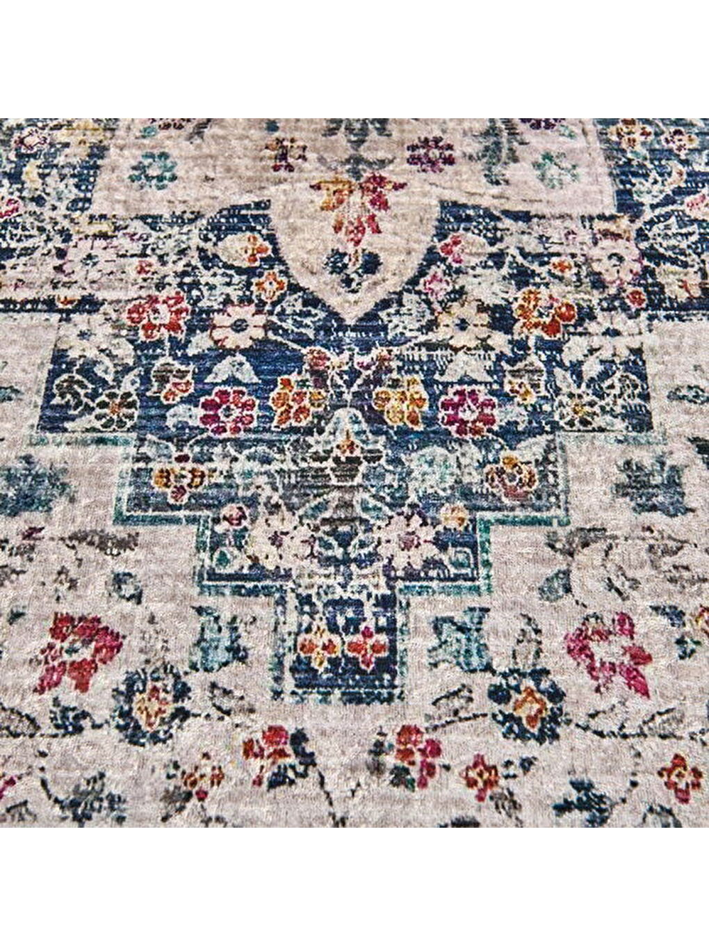 Soft Vintage Desenli Halı - Gri - 80x150 cm-1