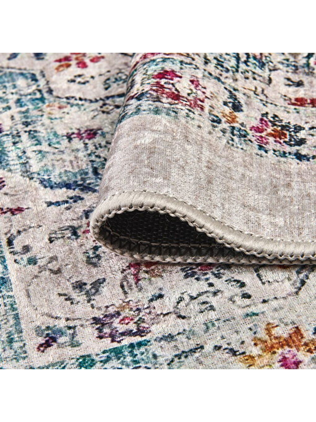 Soft Vintage Desenli Halı - Gri - 80x150 cm-2