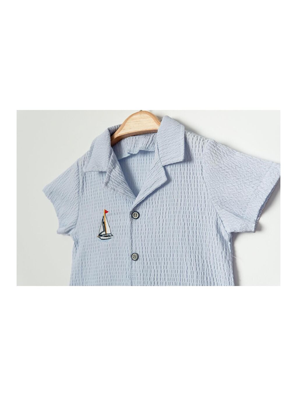 Mavi Gömlek Yelken Desenli Belden Ayarlanabilir Kısa Kollu Şortlu 3'lü Takım-6