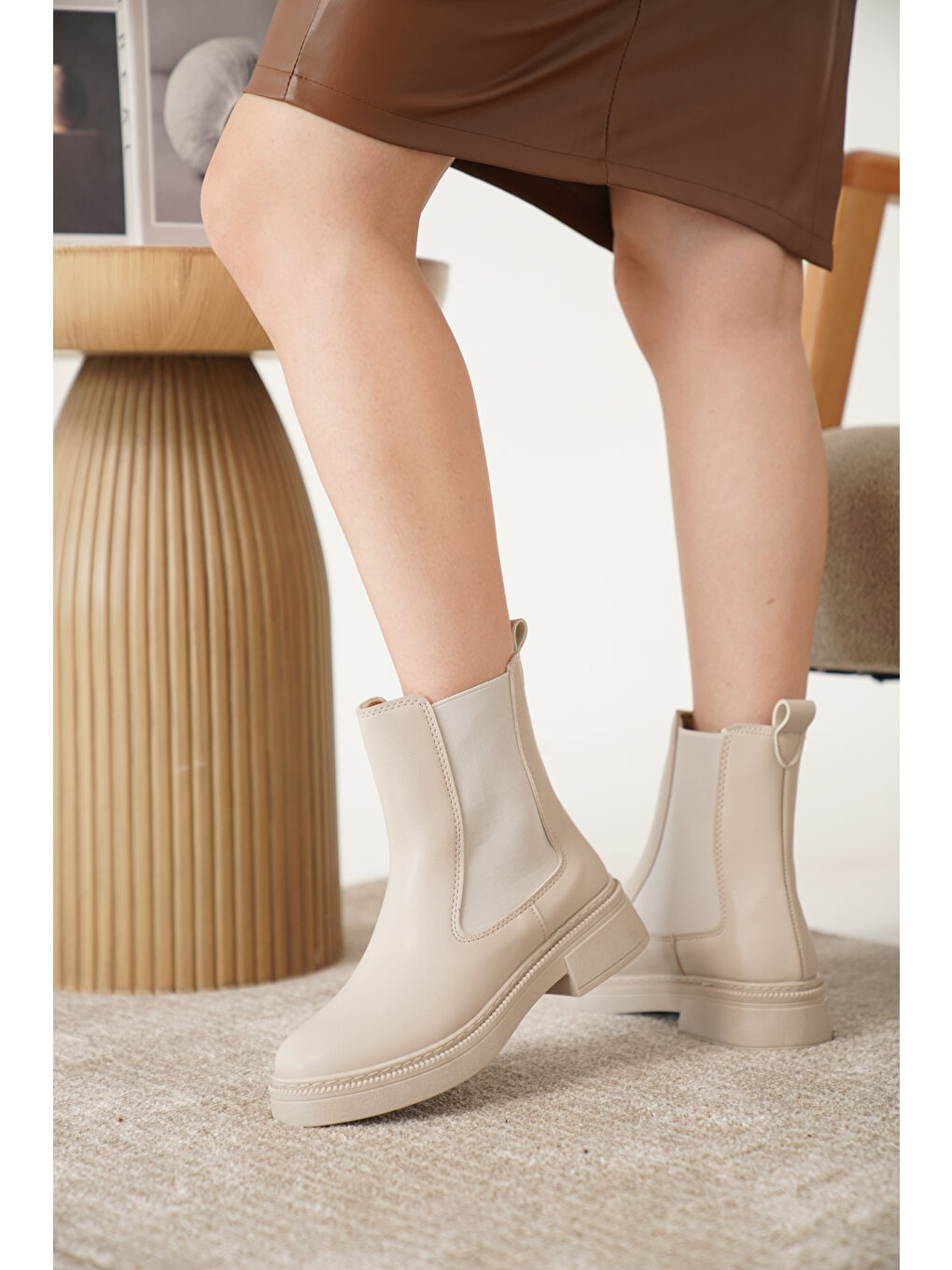 Bej D0742 Soğuk Geçirmez Kışlık Kadın Bot & Bootie-2