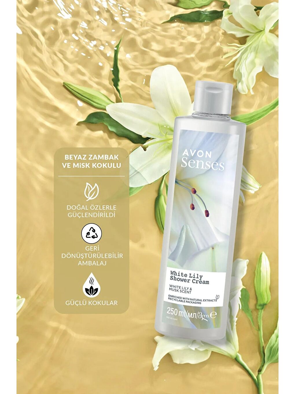 AVON Renksiz Senses White Lily  Beyaz Zambak Kokulu Duş Jeli 250 Ml. Üçlü Set - 2