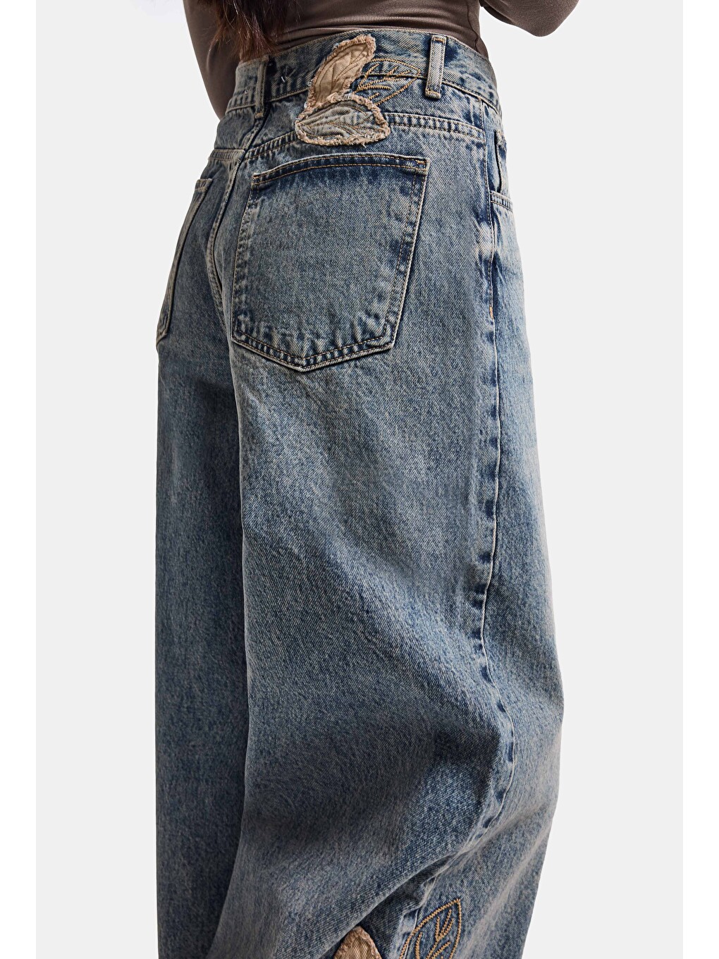 Mavi Kadın Koyu Jean 4w6-8 Palazzo Fit Özel Nakış Desenli Tasarım Denim Jean-1