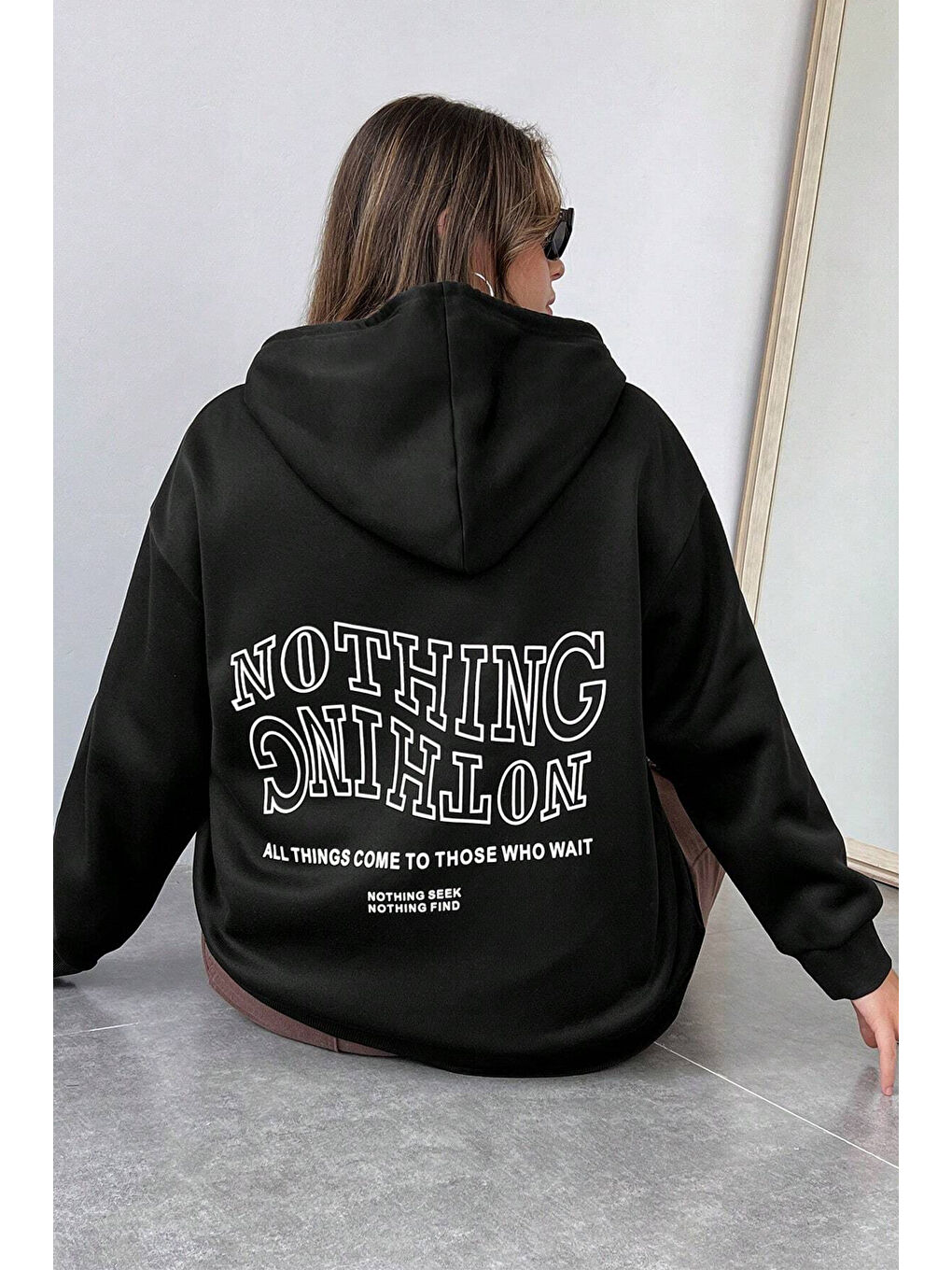 uyguntarz Siyah Unisex Nothing Baskılı Sweatshirt - 2